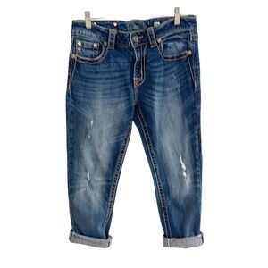 Miss Me Boyfriend Cuffed Capri Rhinestone Stud Jeans SZ 26
